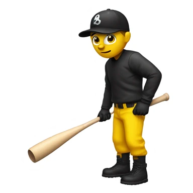 Robber hanging a bat with his left hand and wearing black and white cap and shirt and his body colour is yellow and his eyes are black sticker