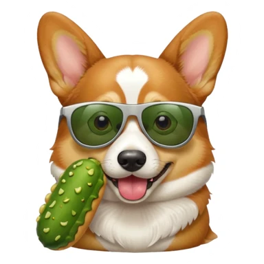Corgi eating a pickle and wearing sunglasses  sticker