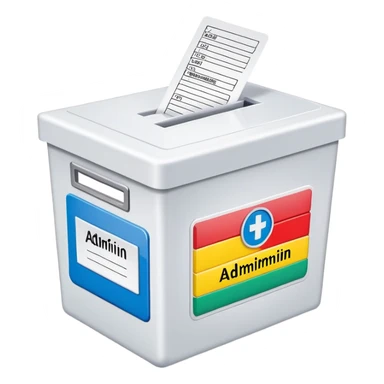 Colorful ballot box with Admin Bewerbungen label sticker