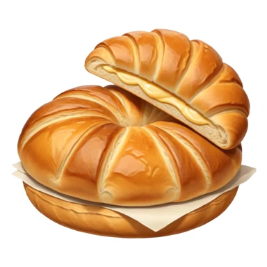 meat.A group of baked goods: a round bread roll beside a small croissant on a warm golden background. sticker