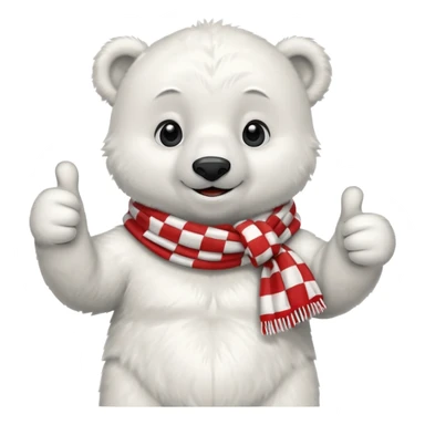 baby Polar Bear, smiling, thumbs up, wearing red Checkered Triangle scarf sticker