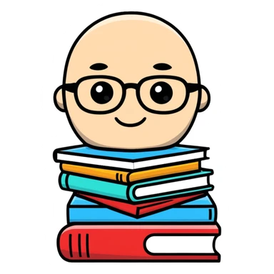 cartoon sticker of an intellectual person with glasses and a stack of books sticker