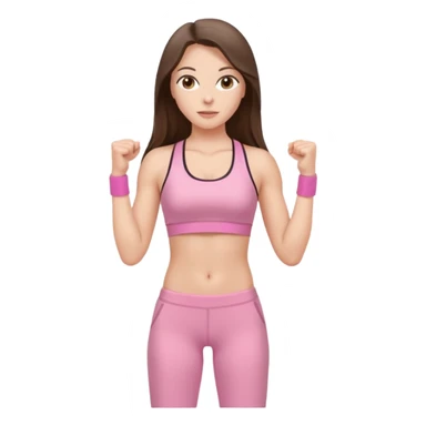 white brunette girl long hair with hazel eyes in light pink workout with abs clothes standing  sticker