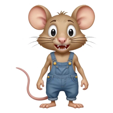 angry disheveled dizzy cartoon hillbilly rat wearing overalls no shirt. standing and talking full body. human eyes. teeth showing talking. walking talking moving arms. reacting upset sticker