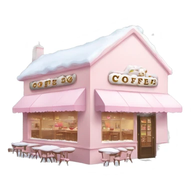 pale pink coffee shop covered in snow heart sticker