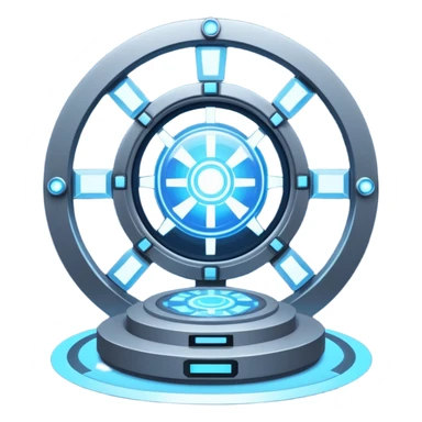 🛠️🔵 Imagine a futuristic lab powered by an arc reactor, glowing with blue light, filled with holographic screens and creative energy. sticker