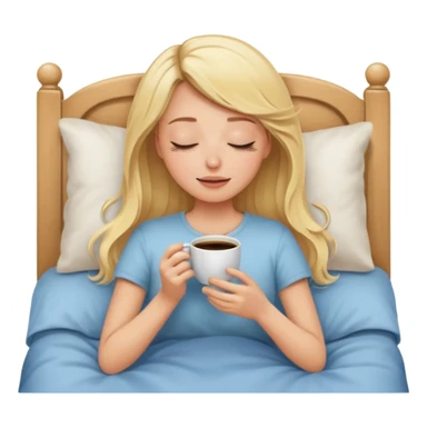 Blonde girl who closes her eyes and smells coffe her bed sticker