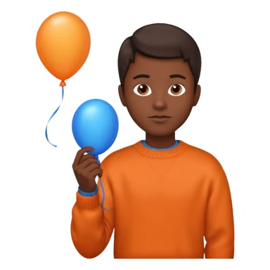 dark brown skin, orange sweater, hold blue balloon sticker