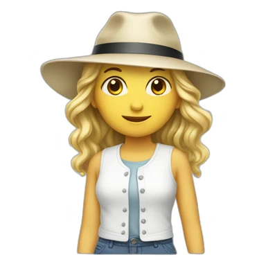 a girl with white shoes and a hat sticker