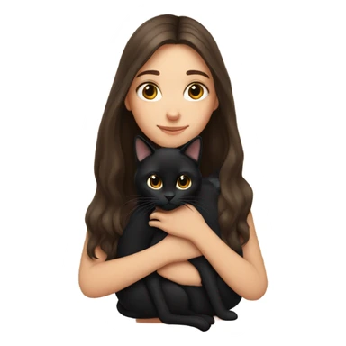 brunette brown girl with long hair snuggling black cat sticker