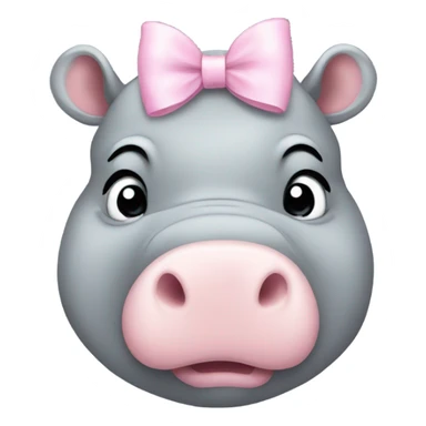 Grey hippo with a light pink bow on its head sticker