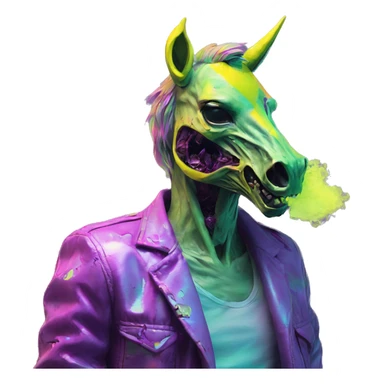 .Zombie_ Vaporwave black holographic oilslick zombie unicorn smoking yellow caution tape  sticker