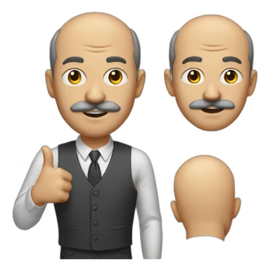 A middle-aged man behind a mustache with short hair and a little balding on the forehead shows a raised finger uphill sticker