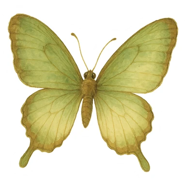 realistic whimsical green, brown and cream butterfly, natural colors, soft, fairy-like atmosphere, no background, square size sticker