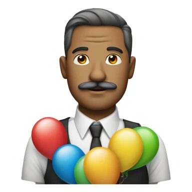 a man with mustach holding two ballons sticker