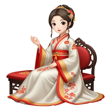 Beautiful girl wearing Hanfu wedding dress sitting sticker