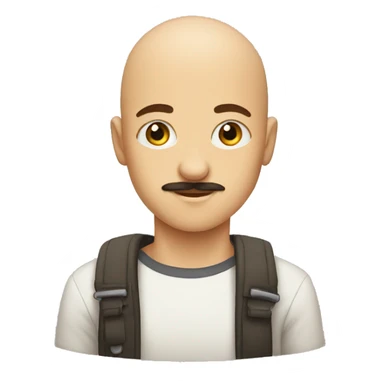 young guy with shaved head, moustache, wi sticker
