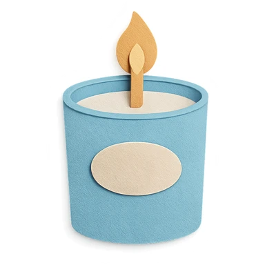 aesthetic sky blue scented candle, layered paper textures sticker