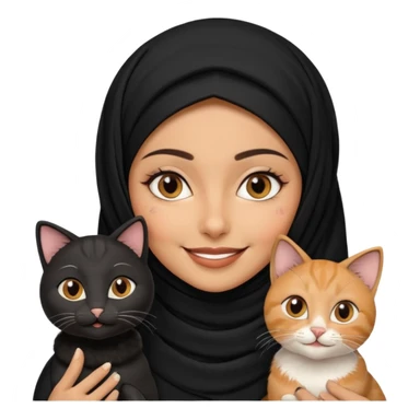 A Arabic woman human with brown eyes and black hijab. , the human is a human no cat ears, two cats, the both cats have the colour black and white in the same colour,  NO CAT EARS ON THE HUMAN  sticker