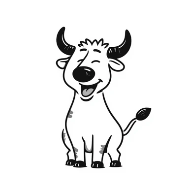 laughing bull, hand drawn doodle style sticker
