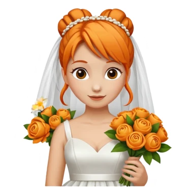 orange haired with bun bride with bouqet sticker