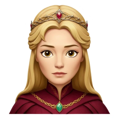 Cinematic Realistic Cersei Lannister Portrait, depicted with lifelike skin texture, subtle rosy undertones, and soft natural lighting that enhances the gentle contours of her face. Her intricately detailed golden blonde hair is elegantly styled , sticker
