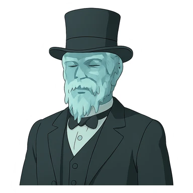 ghibli style frozen man in a black and white suit with a top hat sticker