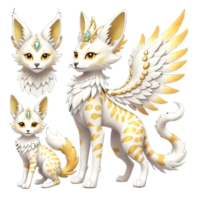 Epic complex fantasy glorious detailed futuristic divine godly angelic feathery sunny, white, albino, pastel, golden, orange glowing sparkly, realistic Fakémon-Sprigatito-Floragato-Meowscarada-Trico-Sergal-Serval-Solgaleo-Vernid-creature (full body) solarpunk, shiny sparkly with a gold laurel sticker