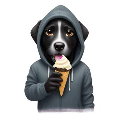 Black dog eating ice cream in a hoodie sticker