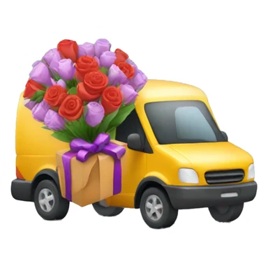 courier with auto delivering gift flowers delivery sticker