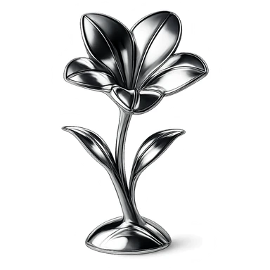 reflective chrome flower with three distinct petals sprouting from the ground, highly metallic sticker