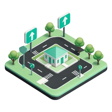 Domanilité Publique (Public Domain), 3D techy icon with black and mint green (#B5F4D3) color scheme, public land with property markers sticker