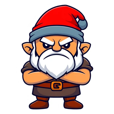 Grumpy dwarf character with angry expression, white beard, red hat, and arms crossed sticker