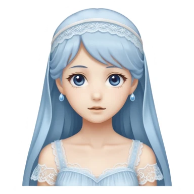 Beautiful ethereal pastel transparent translucent Gorgeous spectral dark greyish-blue whitish gloomy spectral Anime Poltergeist Lady  with a beautiful white silky lace dress with a silky lace head band sticker