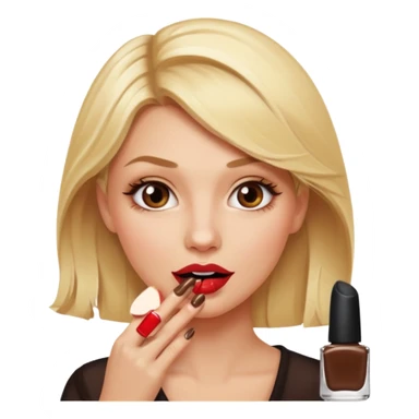 👁️🫦👁️💁🏼‍♀️ aguicheuse. elle se mord le coin de la lèvres. Elle est blonde. Ongles vernis marrons   sticker