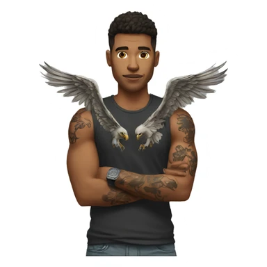 a guy with a tattoo of a 2-headed eagle on his arm sticker