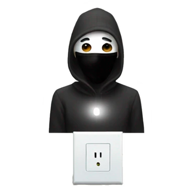 Person with black full face mask and a light switch  sticker