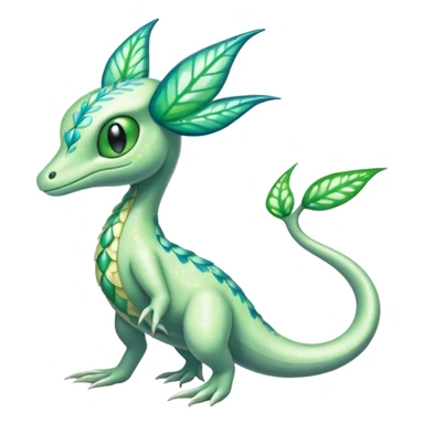 Sparkly White And Green Natural Flowery Colorful Grovyle-Salandit-Celebi-Fakémon-hybrid-creature (full body)  sticker