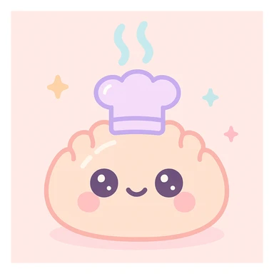 kawaii dumpling with a chef hat, smiling, steam rising sticker