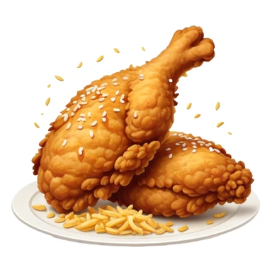 Cinematic crispy fried chicken, golden and crunchy, juicy inside, steaming as it is freshly served, sprinkled with seasoning, rich golden tones, inviting and delicious. sticker