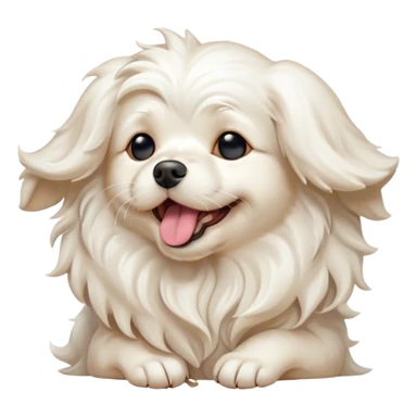 Cinematic Cute Yawning Wavy-Haired Maltese dog Portrait Emoji, Head tilted slightly with a dramatic, wide-open yawn, showcasing a lustrous, wavy-haired white coat with gentle highlights, floppy ears slightly drooping, round dark eyes barely open in drowsy contentment, Simplified yet irresistibly adorable features, highly detailed, glowing with a soft, cozy glow, high shine, relaxed yet expressive, stylized with a touch of whimsy, bright and endearing, soft glowing outline, capturing the essence of a sleepy yet affectionate companion, so drowsy it feels like it could stretch right out of the screen and curl up for a nap! sticker