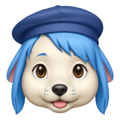 fancy dog with blue hair, wearing hat sticker