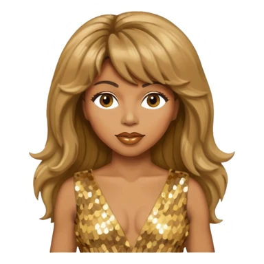 Tina Turner with long light brown hair, gold outfit sticker