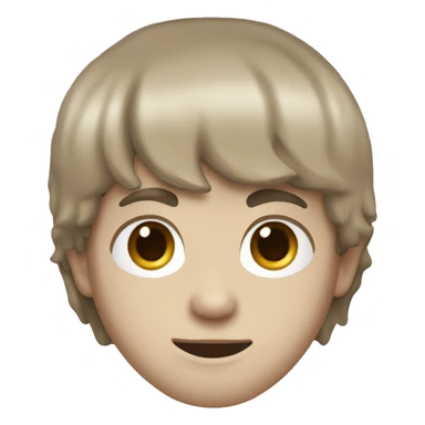 White boy, dark brown hair with bangs, hair on chin, brown eyes sticker