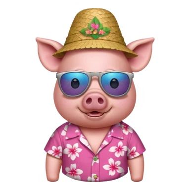 Pig with aloha shirt, birthday hat, sunglasses sticker