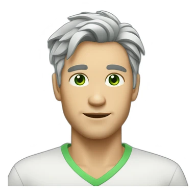 light complexion man with green eyes and gray swooshed up hair sticker
