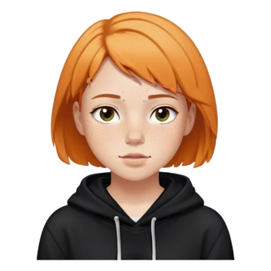 girl with short hair, black hoodie, freckles. sticker