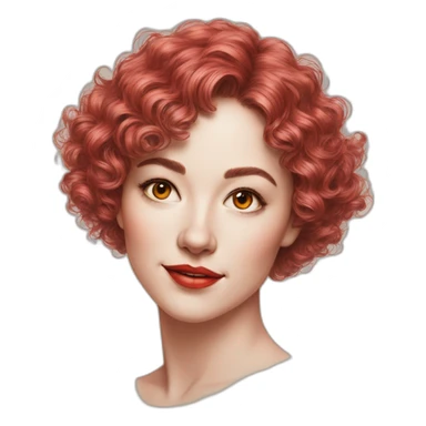 Drawing sketch of woman with short wavy hair on paper red crayon sticker
