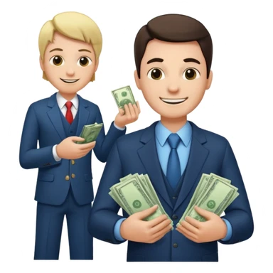 un chef d'entreprise en train de compter sa montagne de billet derrière lui un autre chef d'entreprise poche vide pas d'argent  sticker
