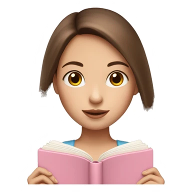 fair-skinned girl with long and straight brown hair holding a baby-pink-colored book sticker